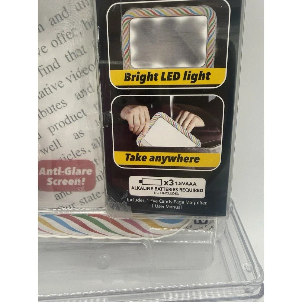 Eye Candy Ultra-Bright Full-Page Magnifier, As Seen On TV Magnifies 3X  Open box